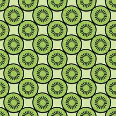 Kiwi slices seamless pattern. Cute green kiwi slices. Citrus fruit doodle background. Summer bright colors, juicy fresh background, design elements.