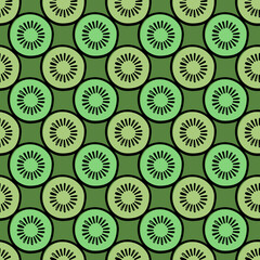 Kiwi slices seamless pattern. Cute green kiwi slices. Citrus fruit doodle background. Summer bright colors, juicy fresh background, design elements.