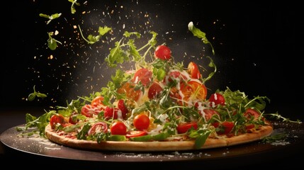  a pizza topped with lots of vegetables and sprinkles.  generative ai