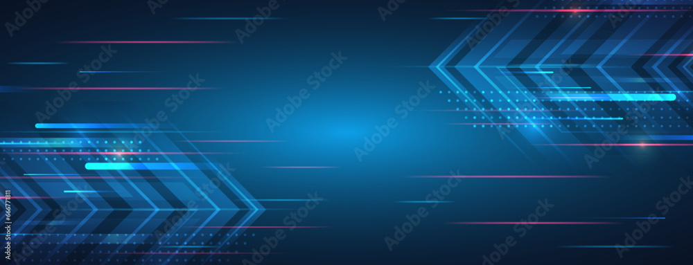 Leinwandbilder Futuristic red-blue stripes with arrows. Modern high-tech background for presentations and websites. Shiny moving design element. Abstract background with glowing dynamic lines.