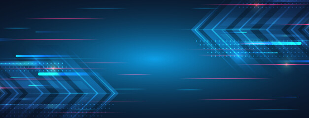 Futuristic red-blue stripes with arrows. Modern high-tech background for presentations and websites. Shiny moving design element. Abstract background with glowing dynamic lines.