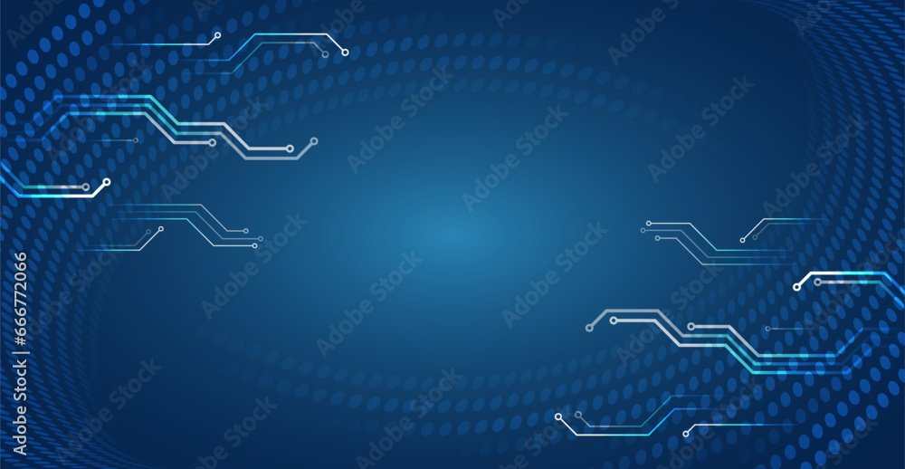 Aufkleber Wide technology communication. Futuristic design for banner or presentation. The abstract circuit board is on a blue background. Hi-tech digital technology and engineering concept.
