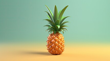  a pineapple on a yellow and green background with a shadow.  generative ai