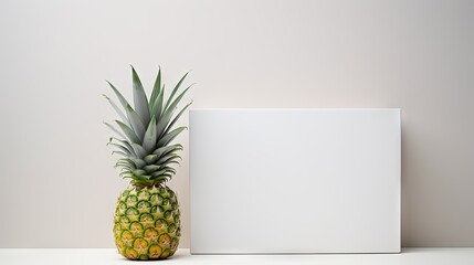  a pineapple next to a white box on a table.  generative ai