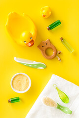 Rubber duckling for bathing and baby bath cosmetic, top view