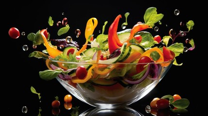  a glass bowl filled with lots of veggies in it.  generative ai