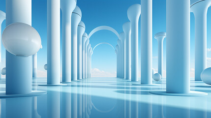 white marble columns in a modern building
