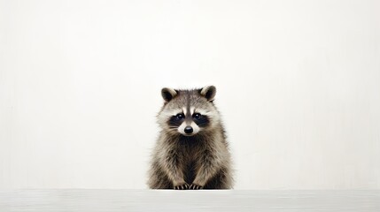  a raccoon sitting on top of a white table.  generative ai