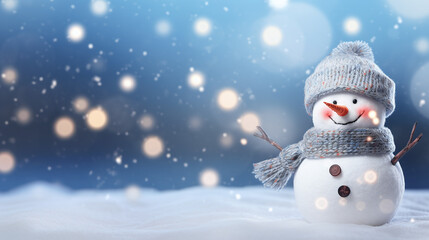  snowman clipart with bokeh in white and blue in the background