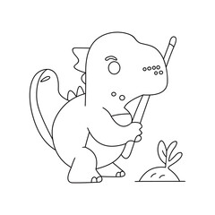 Dino playing golf, Hand draw, line art cartoon vector