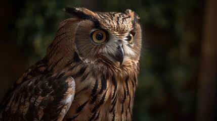 Eurasian eagle owl (Bubo bubo) portrait. Background with a copy space.