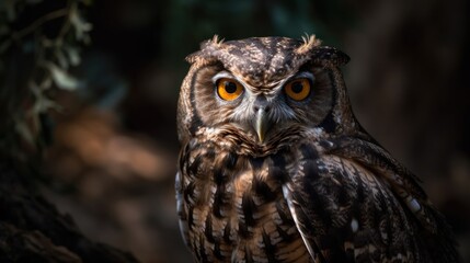 Eurasian Eagle Owl (Bubo bubo) portrait. Background with a copy space.