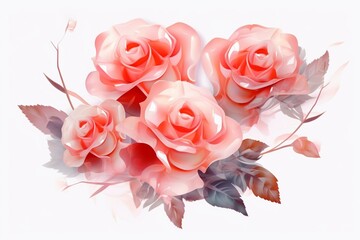 Transparent rose flowers for wedding cards and flyers. Generative AI