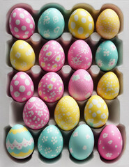 Fototapeta na wymiar Pastel colourful easter eggs pattern on egg carton