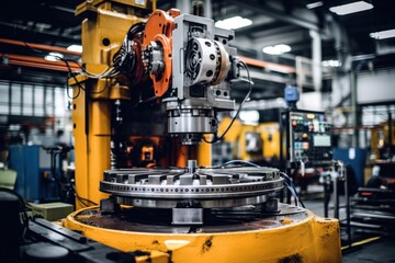 An industrial metal cutting machine in a manufacturing facility