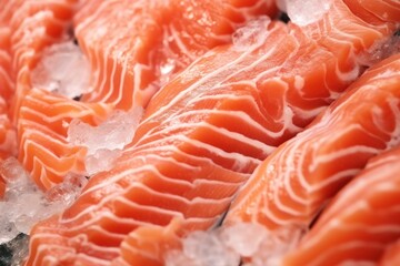 Freshly caught salmon on ice