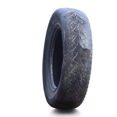 old worn damaged tires isolated on white background - 666780067