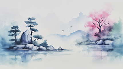 illustration of a watercolor zen style background