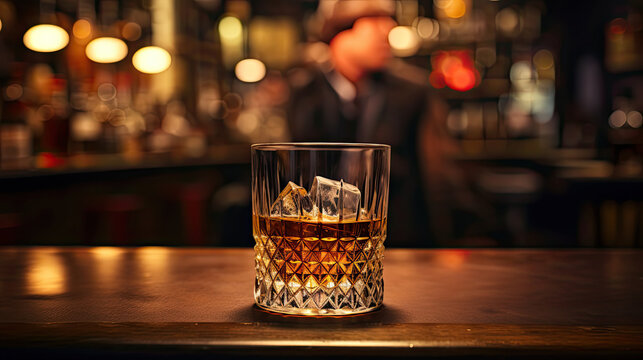 whisky on the rocks on a bar