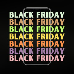 Black friday sign with different colours on cell background