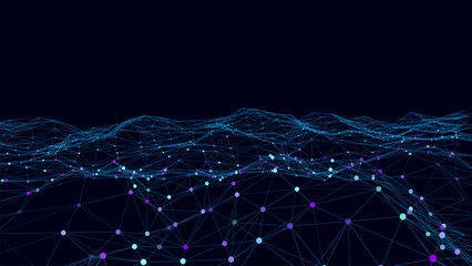 Fototapeta premium Abstract wave background with dots and lines moving in space. Technology illustration. Futuristic modern dynamic wave. Vector illustration.