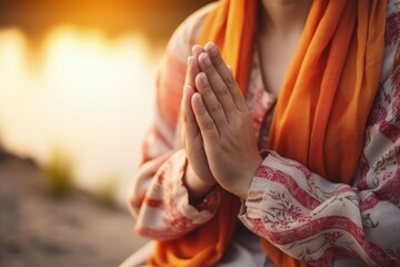 Fototapeta premium woman pray for god blessing to wishing have a better life, woman hands
