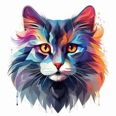 AI-generated illustration of an artistic painting of a cat face rendered in the style of cubism