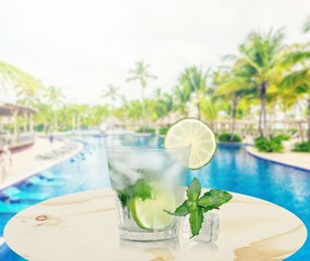 Tasty fresh Cocktails drink with ice in glass