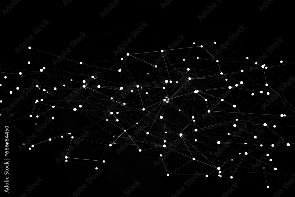 Poster Technology abstract network with a cyber network grid and connected particles. Big data visualization. Digital dots and lines