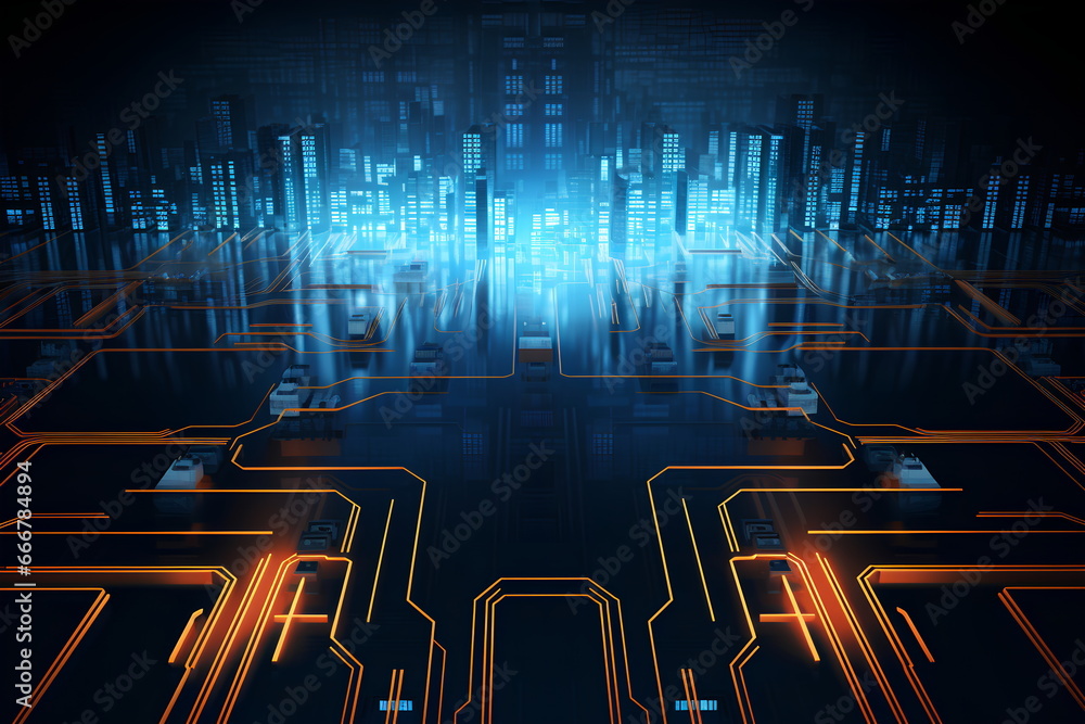 Poster Abstract Blockchain Sci-Fi Circular Dial HUD Tech Concept Background with High Tech Speed Connection