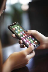 hands of a young woman using smart phone