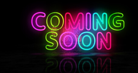 Coming soon sale promotion neon light 3d illustration