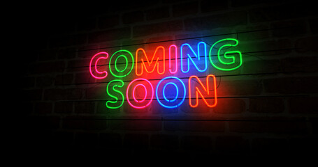Coming soon sale promotion neon light 3d illustration