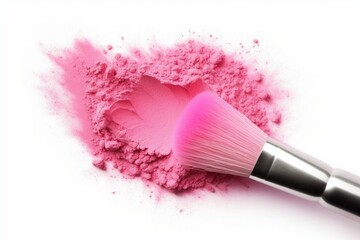 vibrant pink blush powder on brush isolated on white. Generative AI