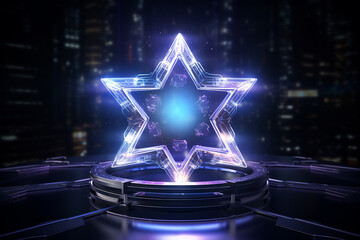 Digital Star, star hologram, shiny big star in a dark background, star with neon effect, glowing star, fictional scientific star concept, futuristic high tech wallpaper star concept, star technology