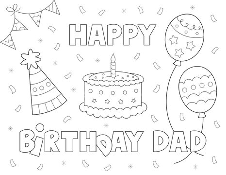 happy birthday dad coloring page. you can print it on standard 8.5x11 inch paper