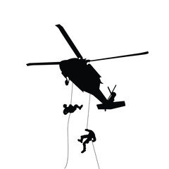 During an exercise on Marine. Marines Hang With helicopter. vector silhouette of during an exercise on Marine