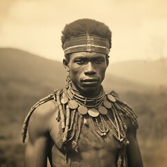 very serious african zulu man - obrazy, fototapety, plakaty