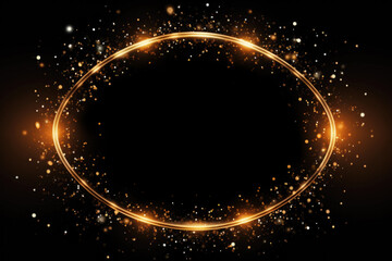 Fototapeta na wymiar Gold Empty Glittering Circle Oval on Black Background