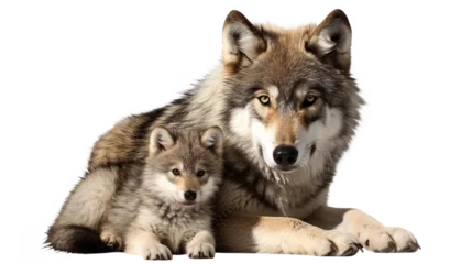 Foto op Canvas Wolf and its wolf cub, cut out © Yeti Studio