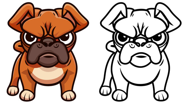Bulldog cartoon mascot character vector illustration, angry Bull dog  , colored and black and white line artwork , logo , symbol , clip art stock vector image
