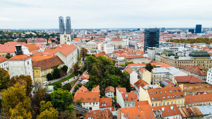 Naklejka na ściany i meble Zagreb, old city, aerial view, Croatia