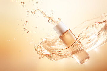 dropper bottle of collagen hydration moisturizer. face skincare luxury ad design for mockup.