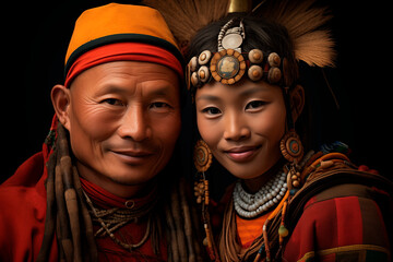  traditional asian couple pose for a photo