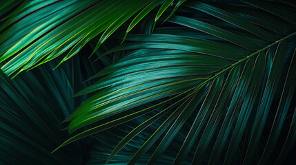 Beautiful natural green background with fresh green palm leaves