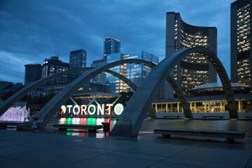 Beautiful view of The Toronto Sign is an illuminated three-dimensional sign in Nathan Phillips...