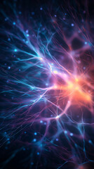 Fototapeta premium This abstract 3D illustration showcases the colorful biochemical process of nerve impulses
