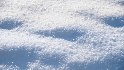 Fototapeta premium Fresh white snow texture top view. Perfection shining pure snowy background.