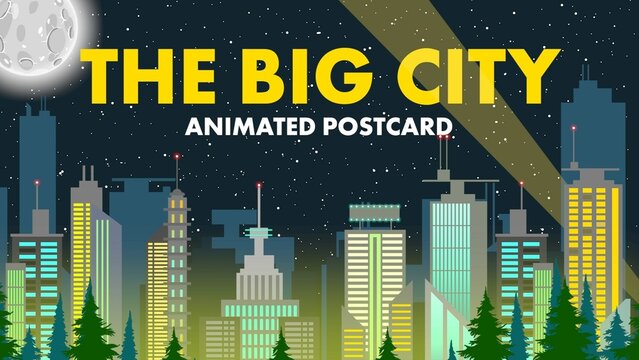 Big City Spotlight Superhero Animated Postcard
