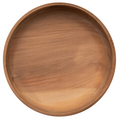 Top view of empty wooden bowl isolated on background. Clean plate cut out.
